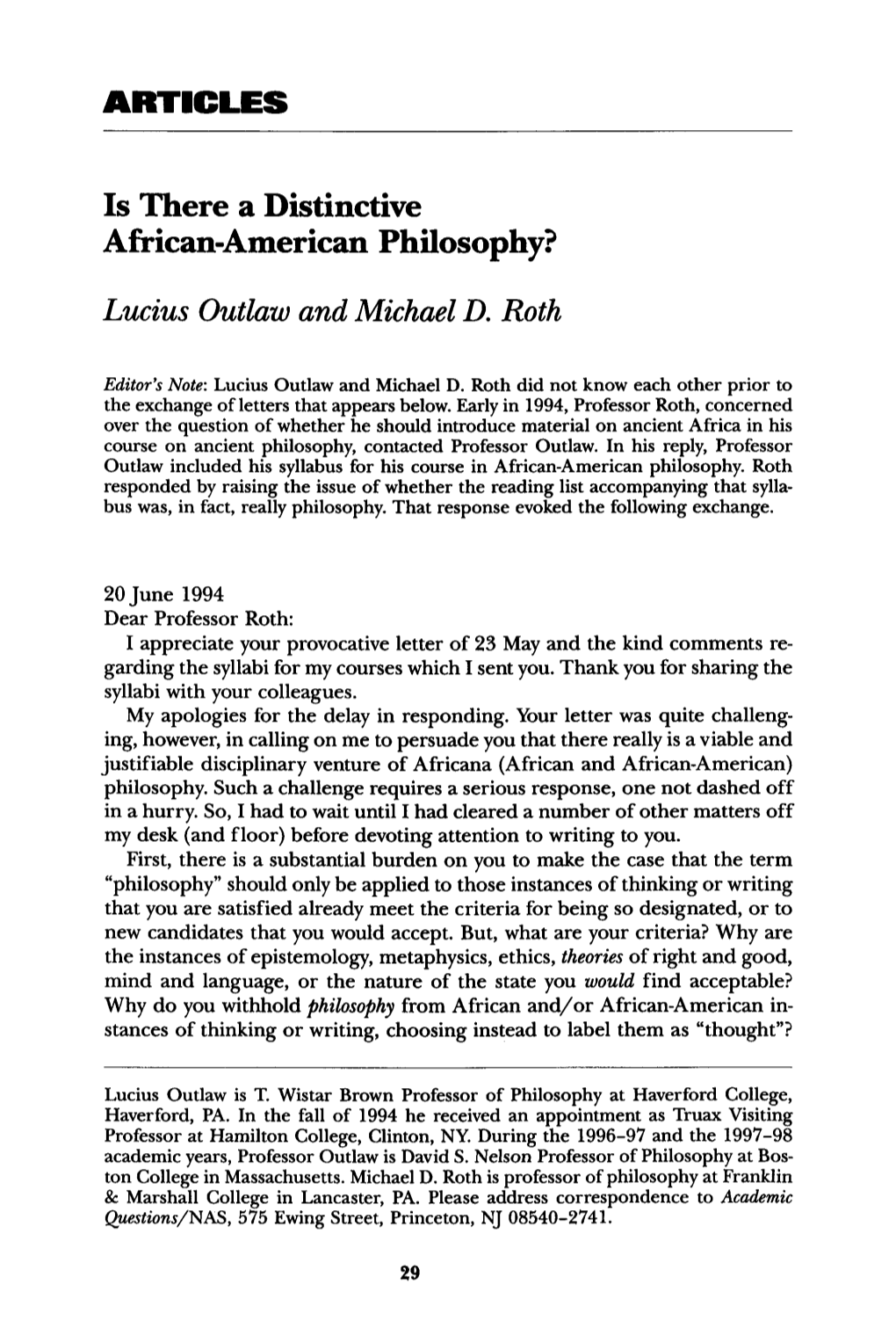 Is There a Distinctive African-American Philosophy?
