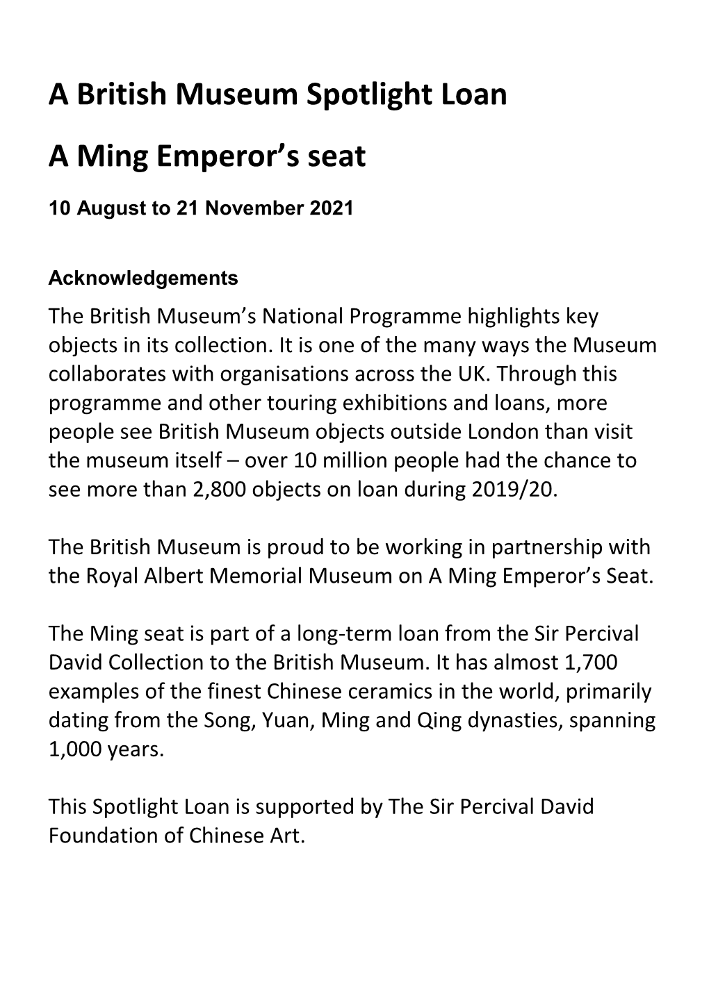 A British Museum Spotlight Loan a Ming Emperor's Seat
