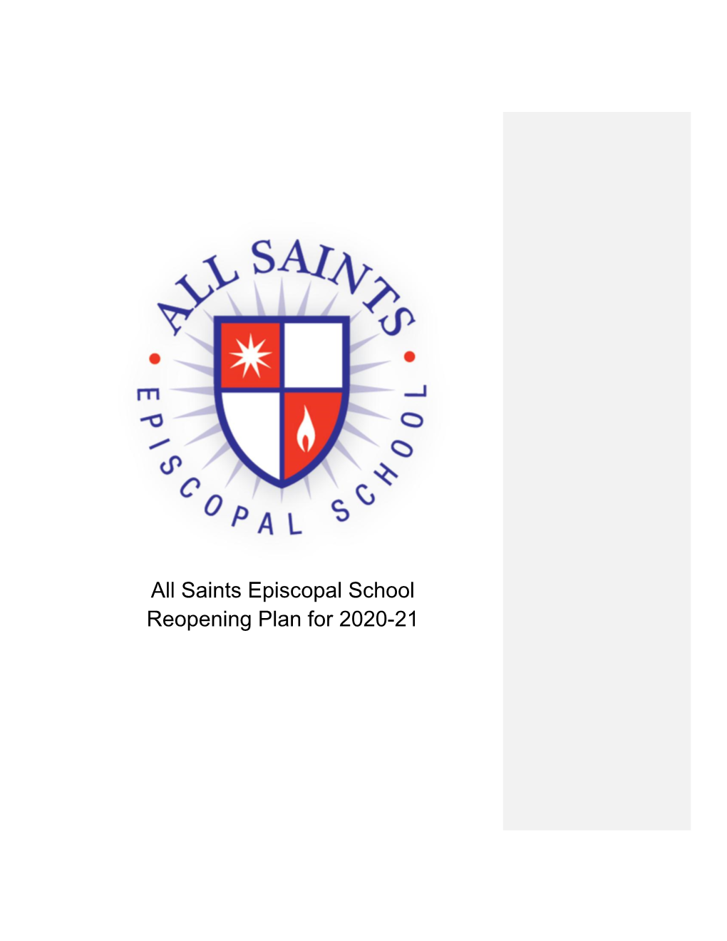 All Saints Episcopal School Reopening Plan for 2020-21