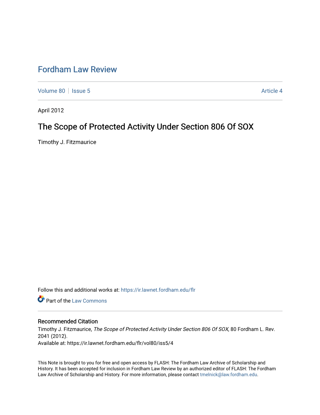 The Scope of Protected Activity Under Section 806 of SOX