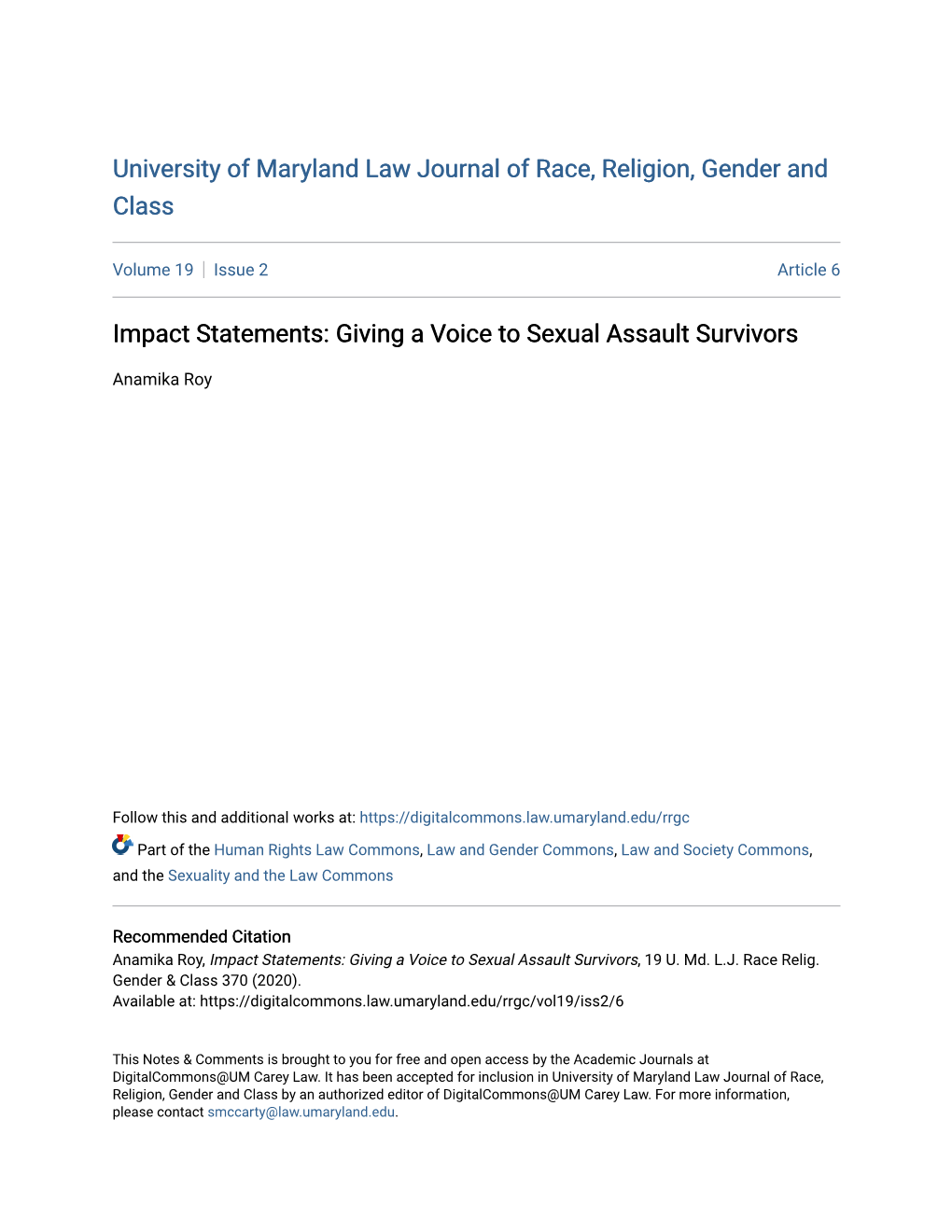 Impact Statements: Giving a Voice to Sexual Assault Survivors