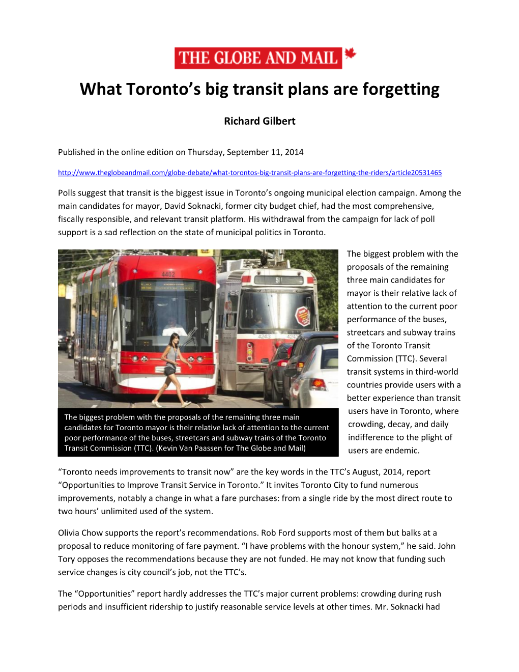What Toronto's Big Transit Plans Are Forgetting