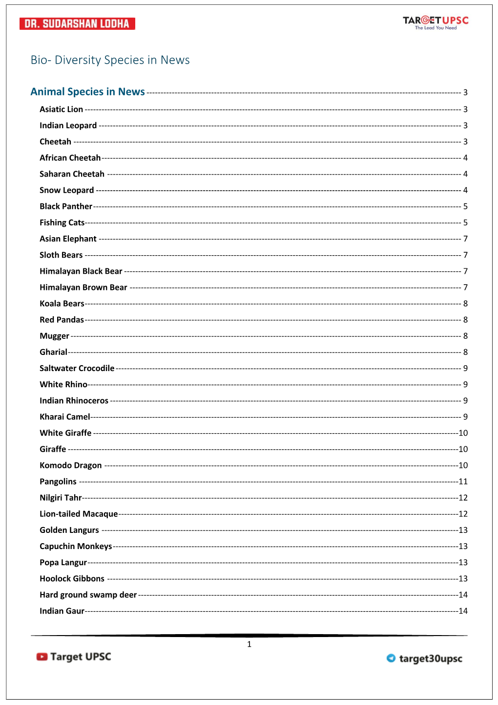 Bio- Diversity Species in News