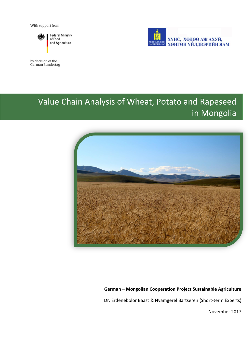 Value Chain Analysis of Wheat, Potato and Rapeseed in Mongolia