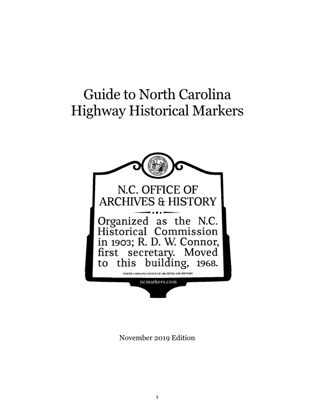 2019 North Carolina Historical Highway Marker Guide Book