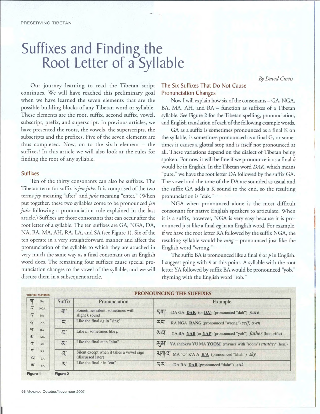 Suffixes and Finding the Root Letter of a Syllable by David Curtis Our Journey Learning to Read the Tibetan Script the Six Suffixes That Do Not Cause Continues