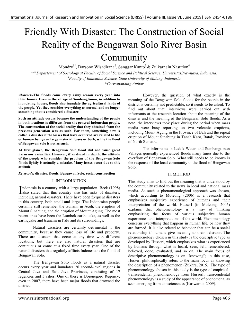 Friendly with Disaster: the Construction of Social Reality of the Bengawan Solo River Basin Community