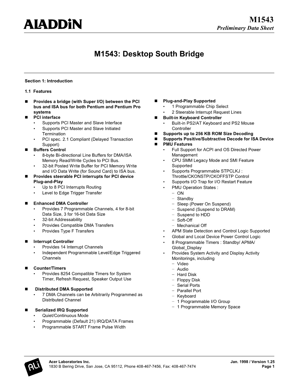 PCI-To-ISA Bus Bridge