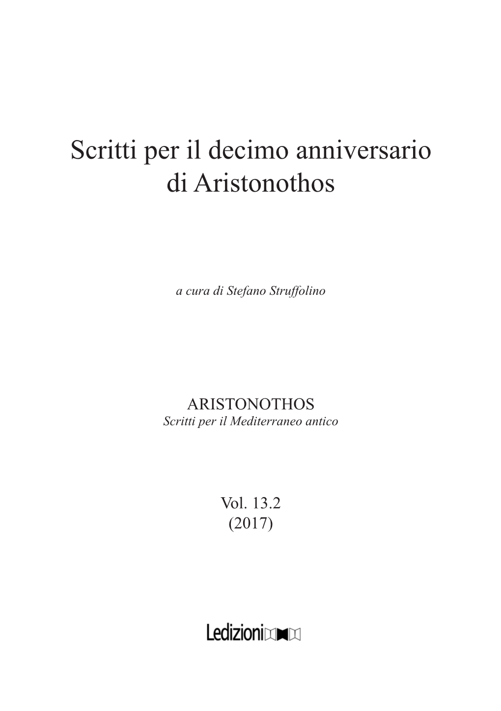 Scritti Per Il Decimo Anniversario Di Aristonothos