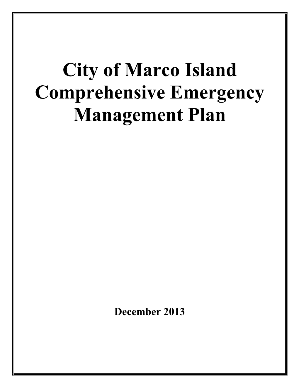 City of Marco Island Comprehensive Emergency Management Plan