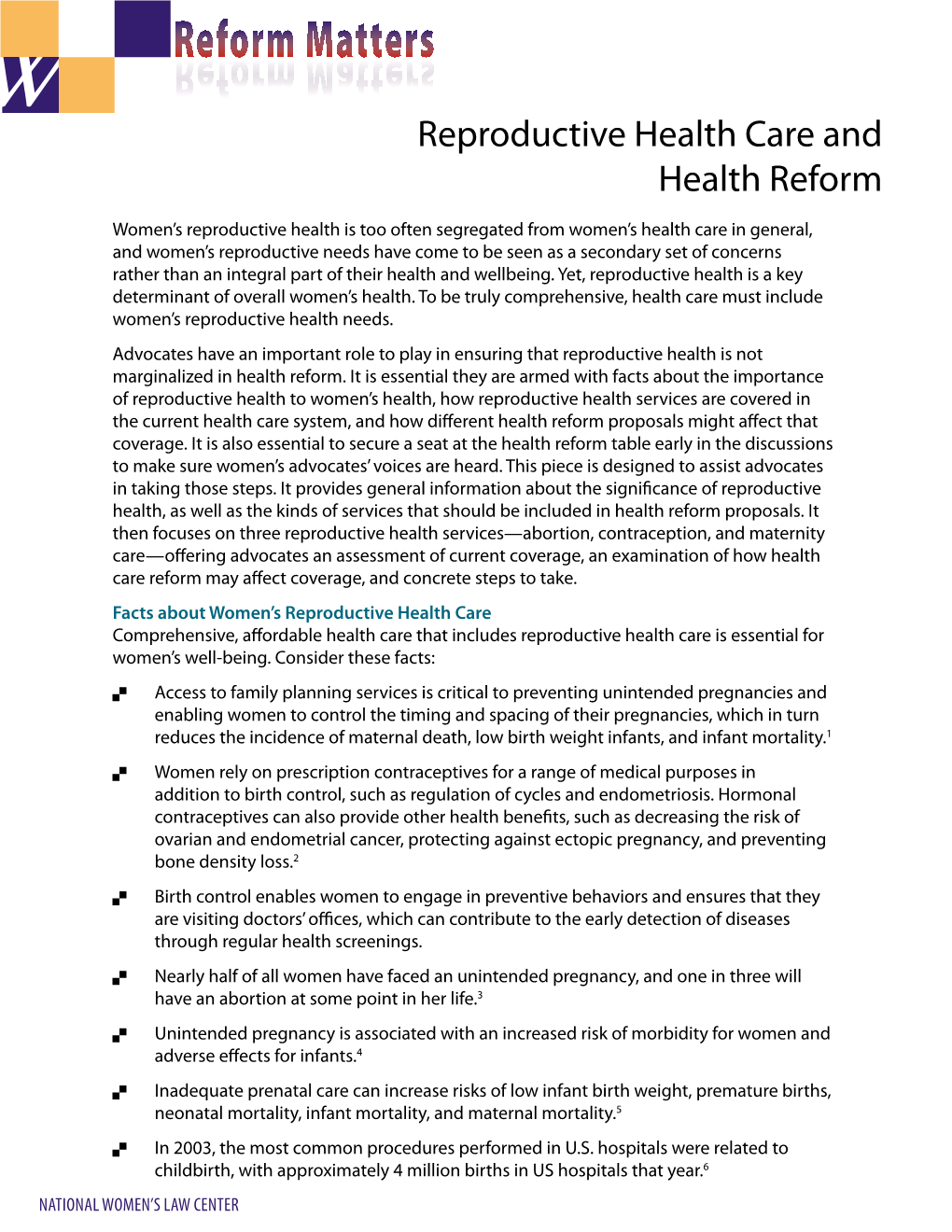 Reproductive Health Care and Health Reform