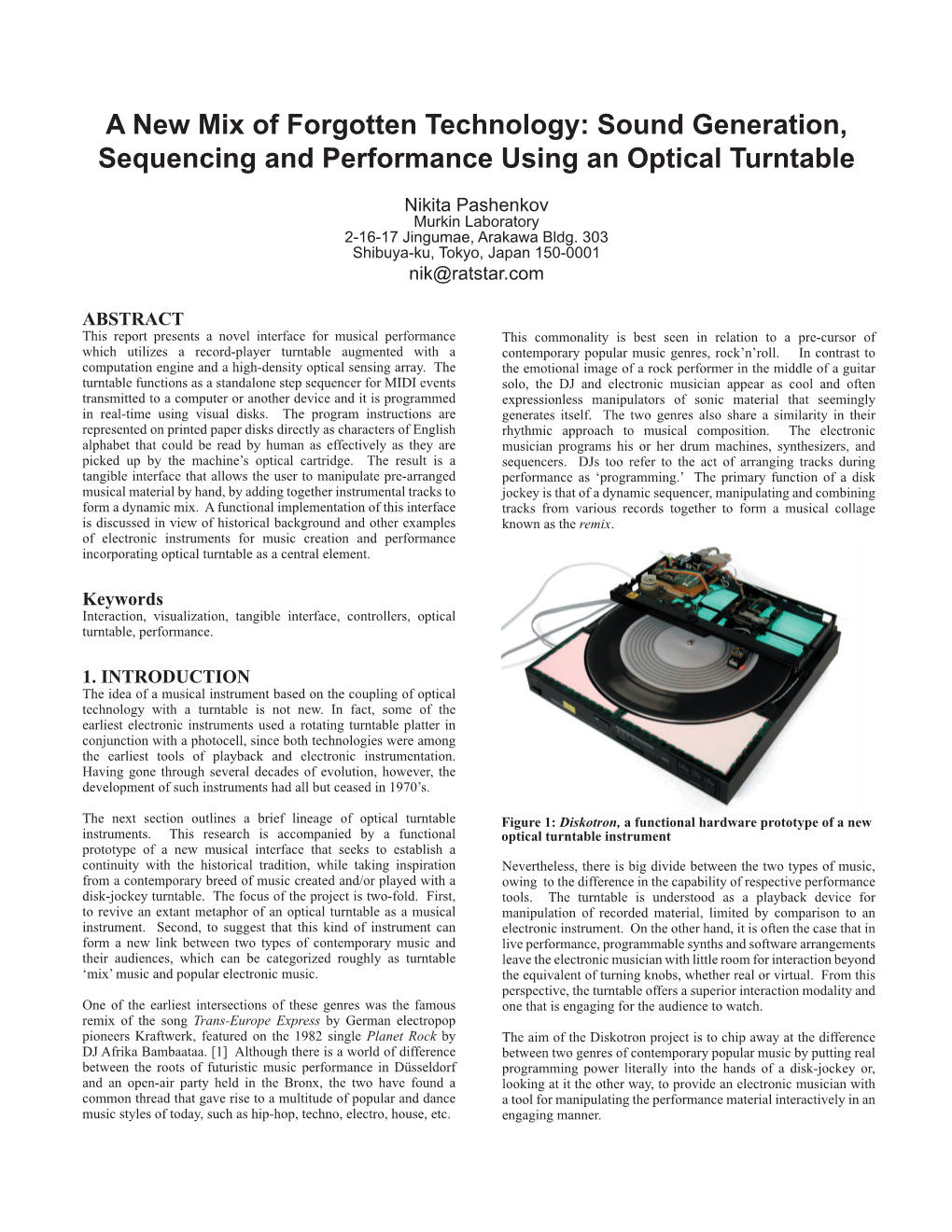 Sound Generation, Sequencing and Performance Using an Optical Turntable