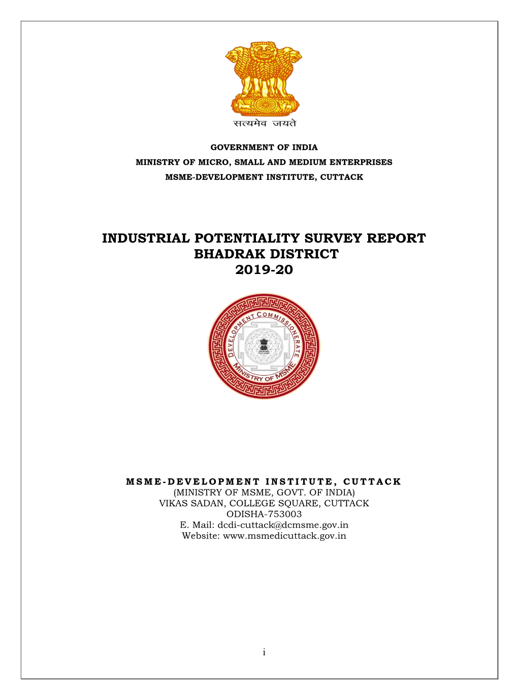 Industrial Potentiality Survey Report Bhadrak District 2019-20