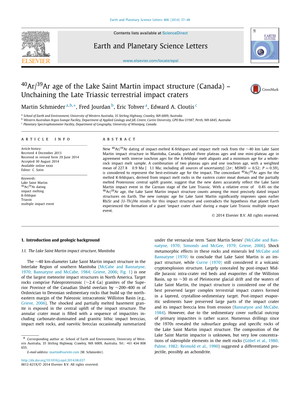 40Ar/39Ar Age of the Lake Saint Martin Impact Structure (Canada