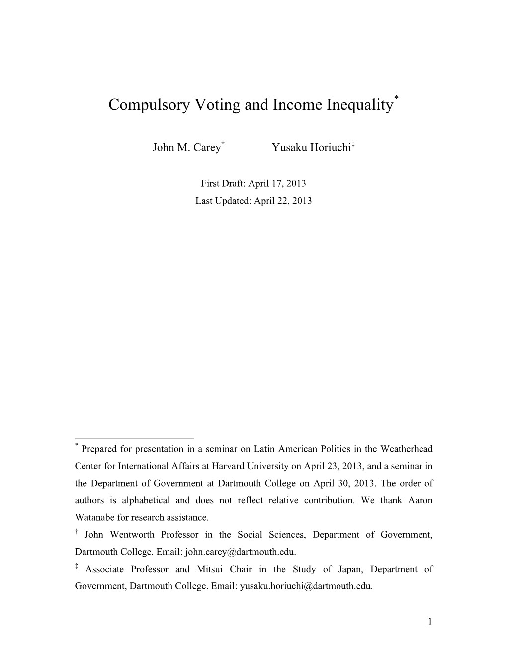 Compulsory Voting and Income Inequality*