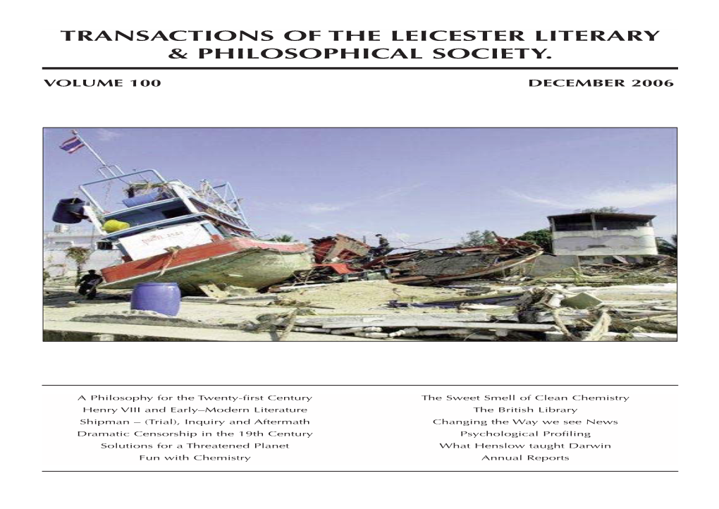 Volume 100 • 2006 Transactions of the Leicester Literary & Philosophical Society