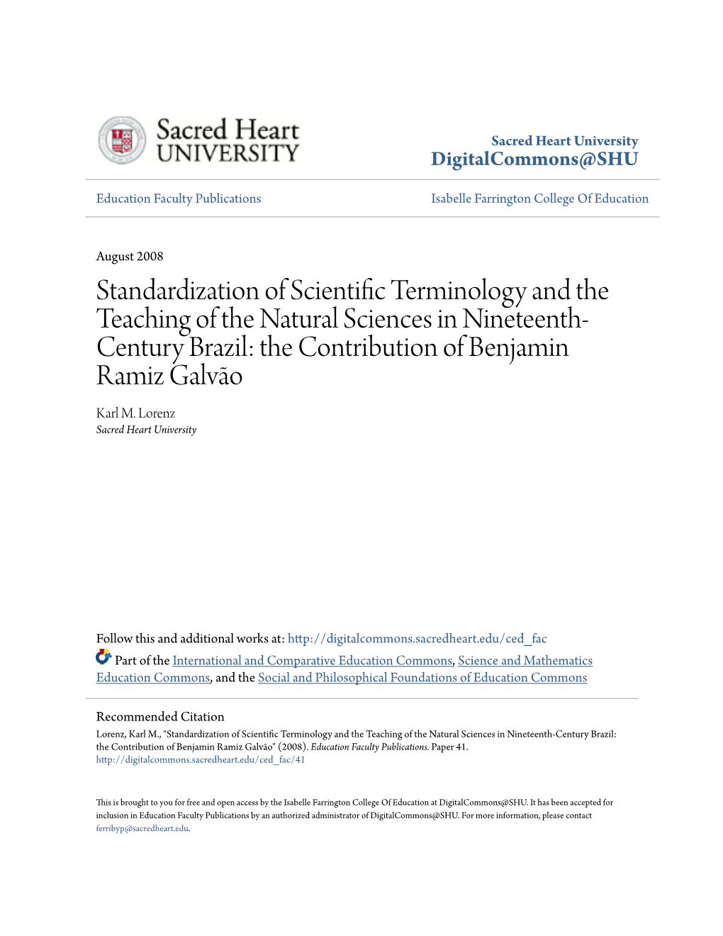 Standardization of Scientific Terminology and the Teaching of the Natural Sciences in Nineteenth-Century Brazil: the Contribution of Ramiz Galvão