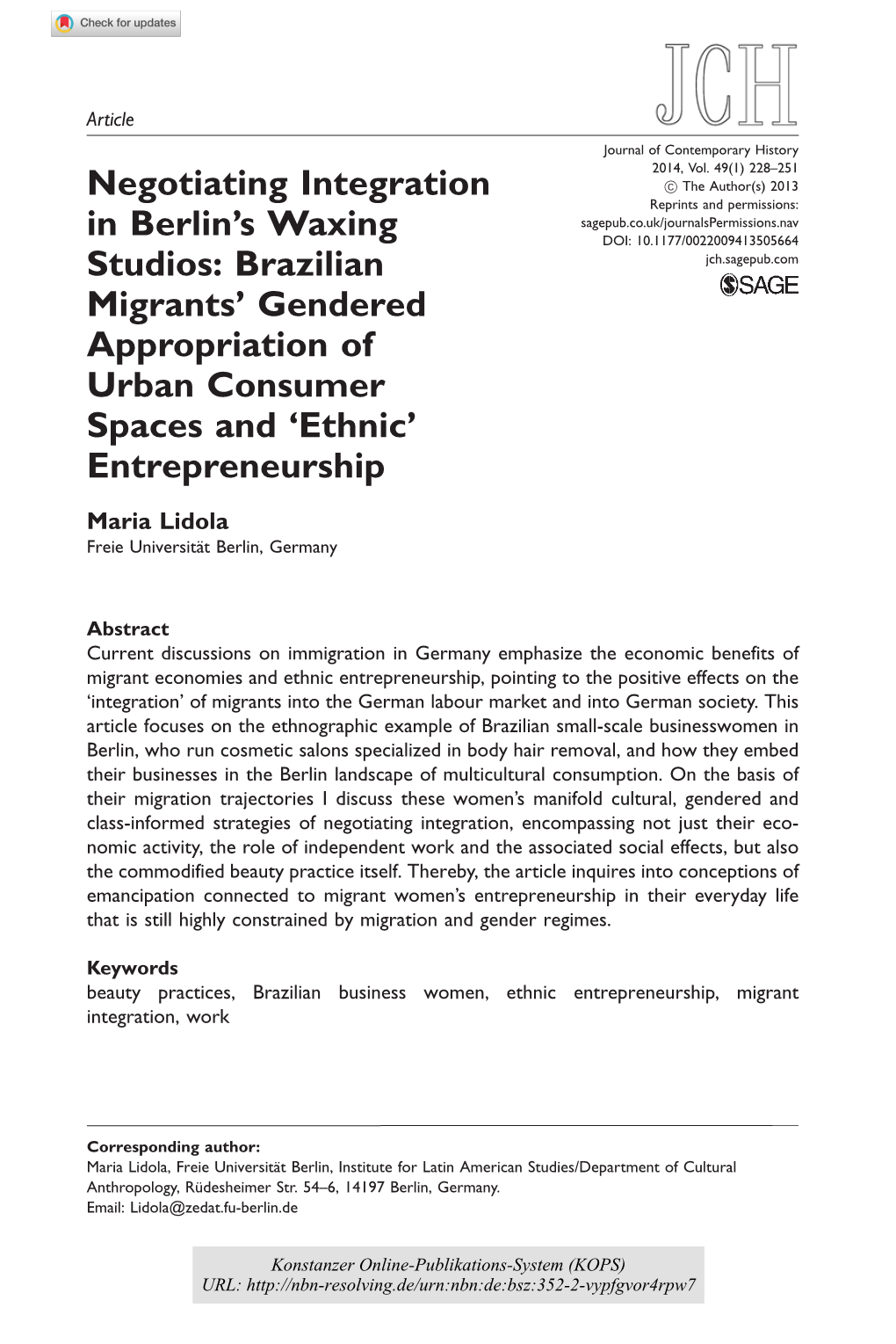 Brazilian Migrants' Gendered Appropriation of Urban Consumer