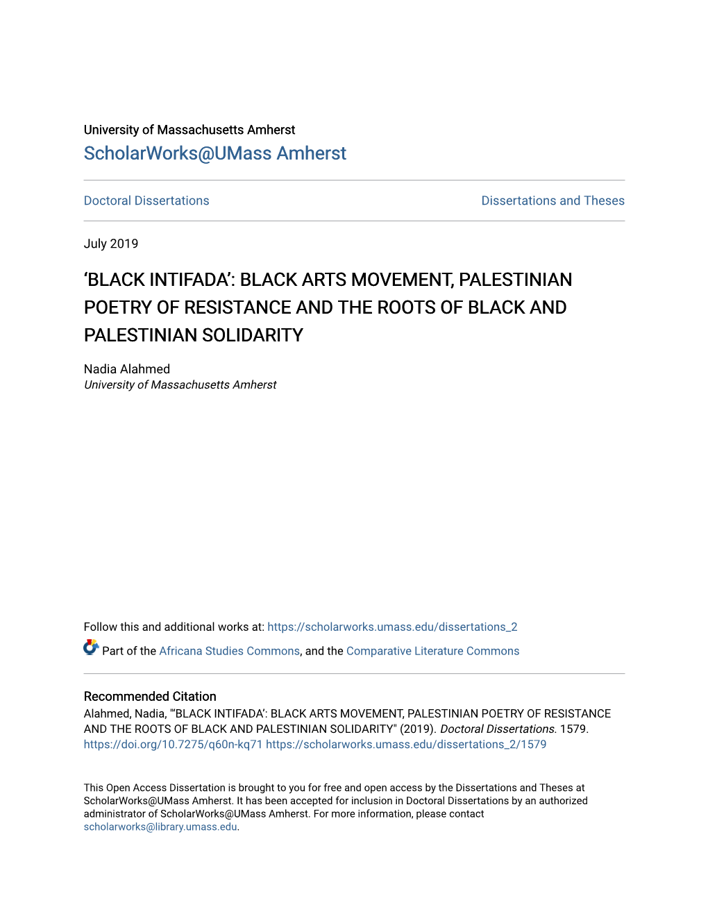 Black Intifada’: Black Arts Movement, Palestinian Poetry of Resistance and the Roots of Black and Palestinian Solidarity