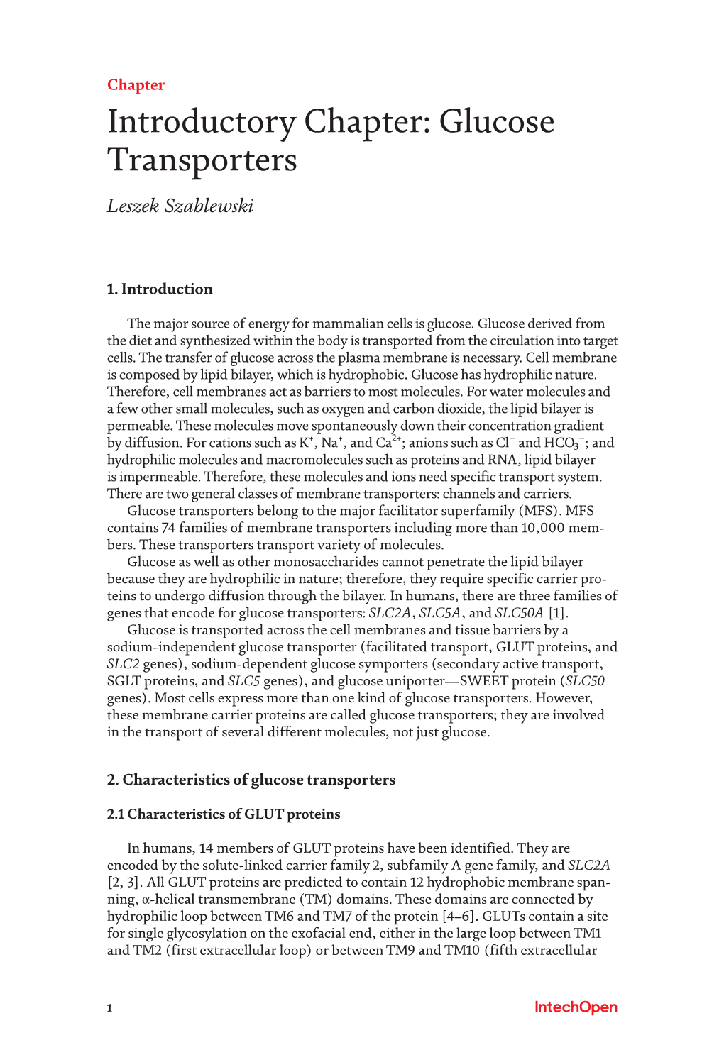 Glucose Transporters Leszek Szablewski