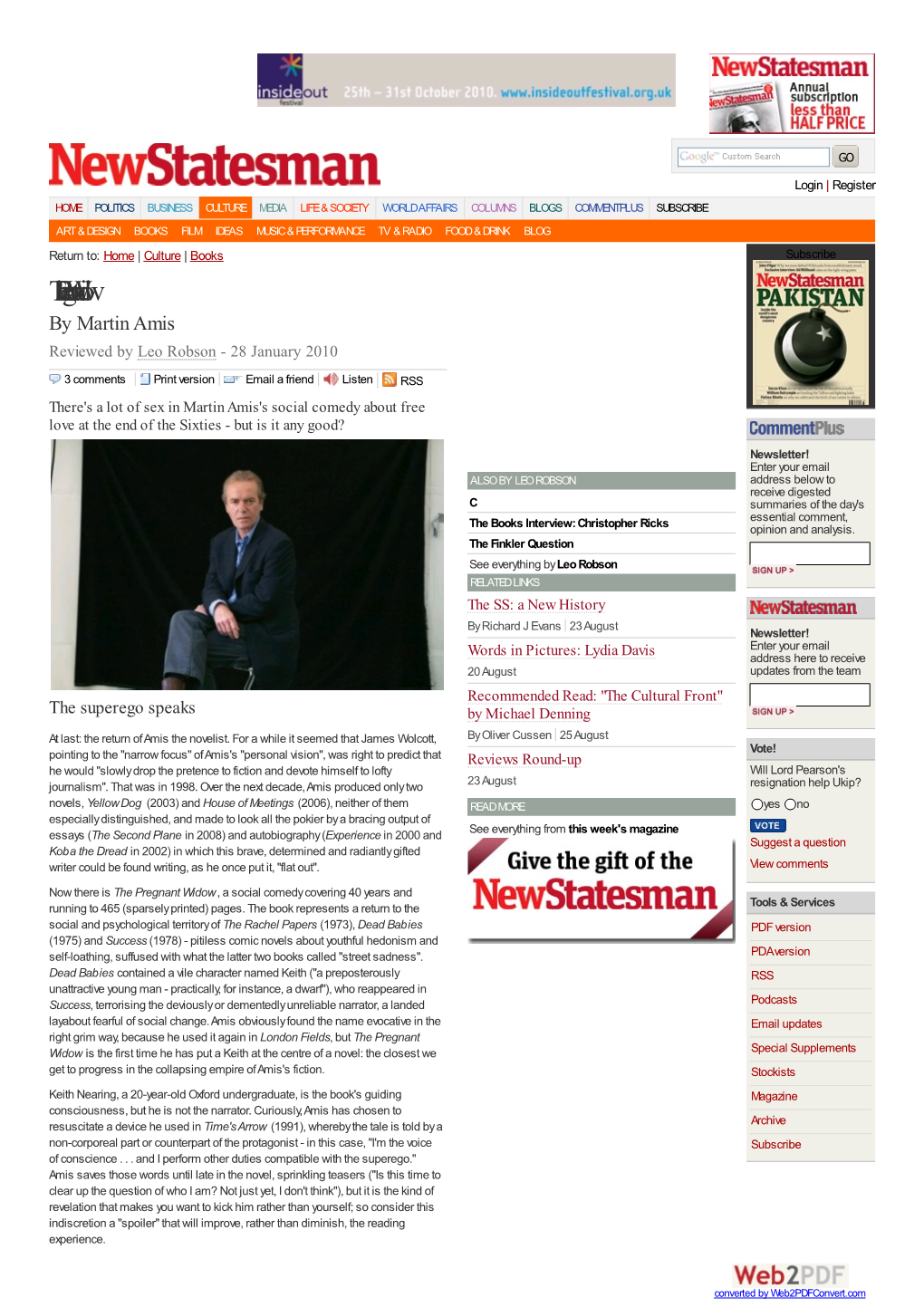 New Statesman's Lead Fiction Reviewer the Pregnant Widow Martin Amis Jonathan Cape, 470Pp, £18.99