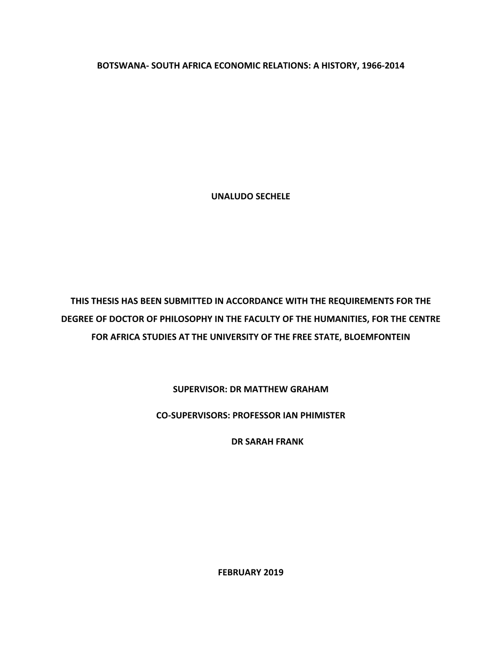 Botswana- South Africa Economic Relations: a History, 1966-2014