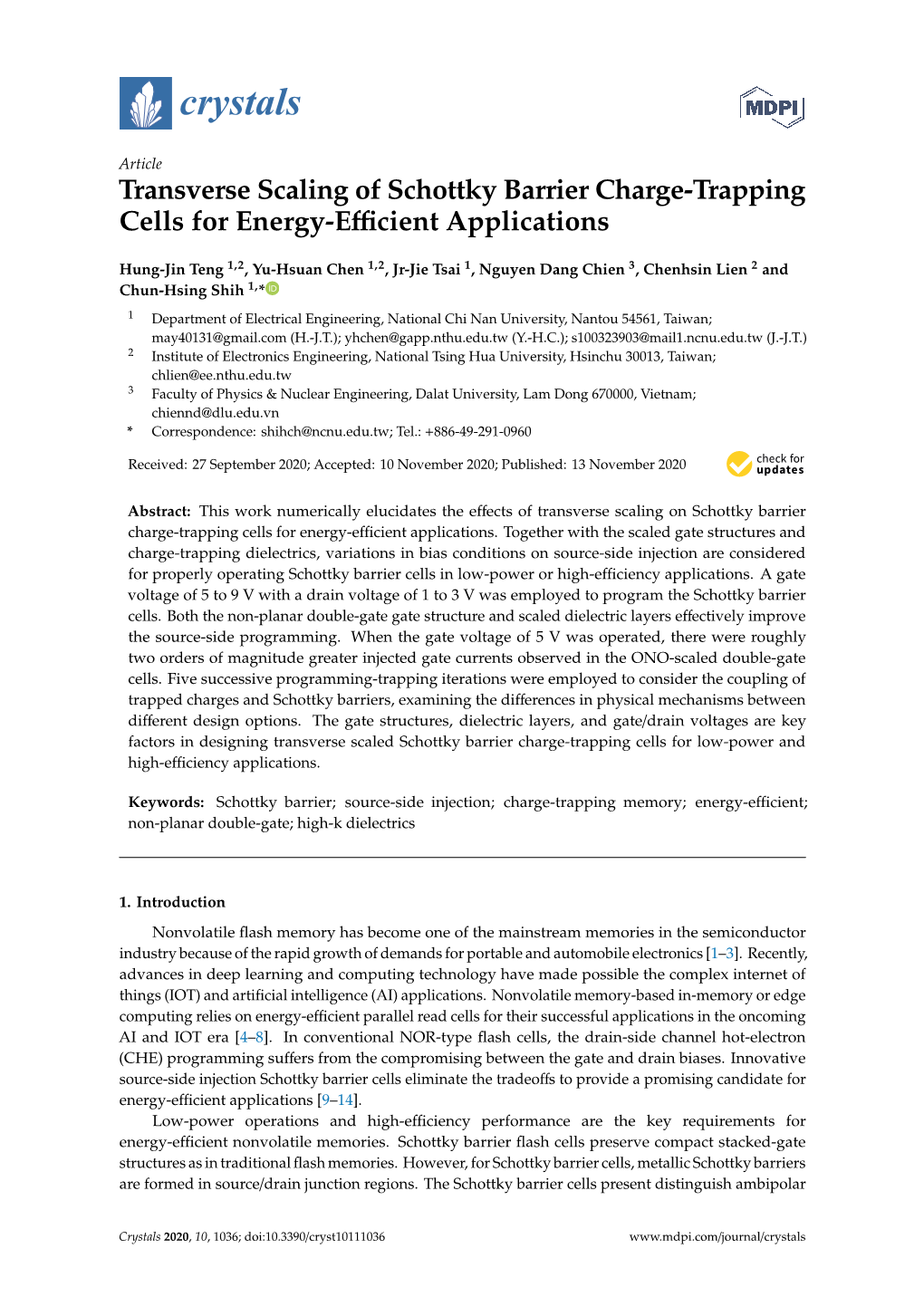 Transverse Scaling of Schottky Barrier Charge-Trapping Cells for Energy-Eﬃcient Applications