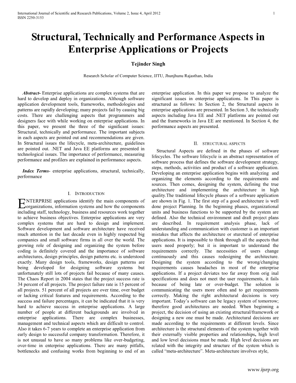Structural, Technically and Performance Aspects in Enterprise Applications Or Projects