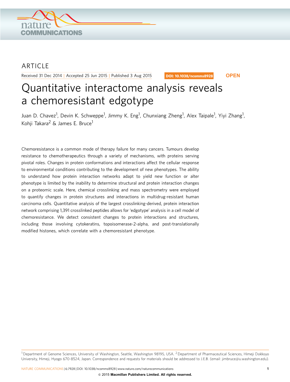 Quantitative Interactome Analysis Reveals a Chemoresistant Edgotype