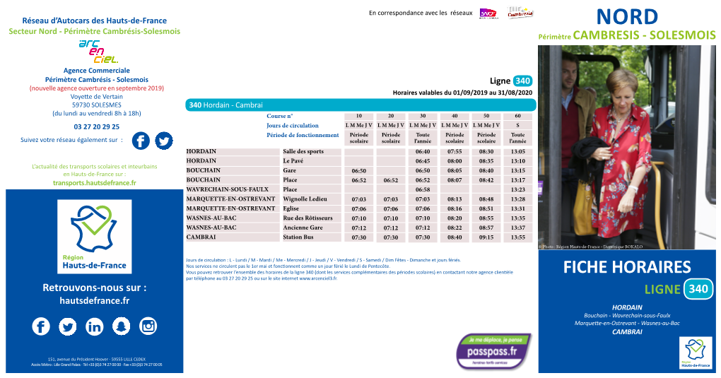 FICHE HORAIRES Par Téléphone Au 03 27 20 29 25 Ou Sur Le Site Internet