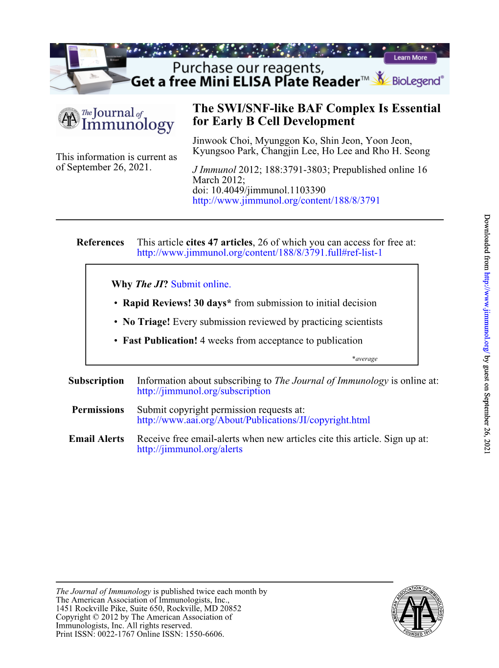 For Early B Cell Development the SWI/SNF-Like BAF Complex Is