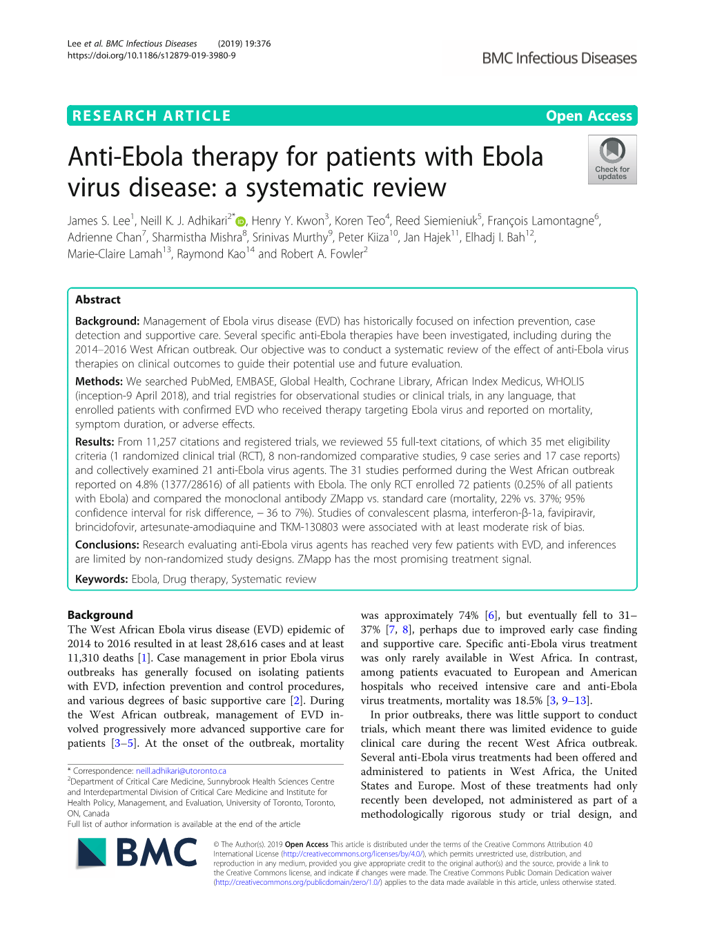 Anti-Ebola Therapy for Patients with Ebola Virus Disease: a Systematic Review James S