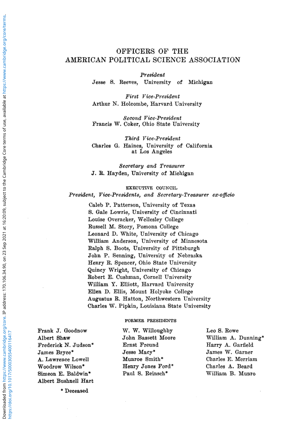 Officers of the American Political Science Association