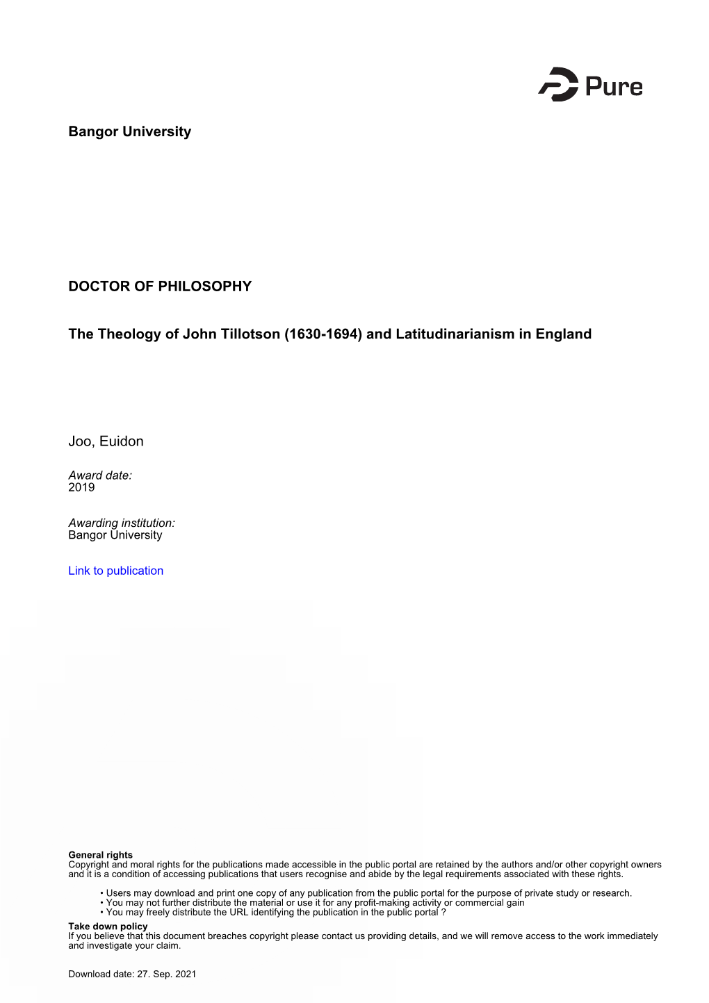 (1630-1694) and Latitudinarianism in England Joo, Euidon