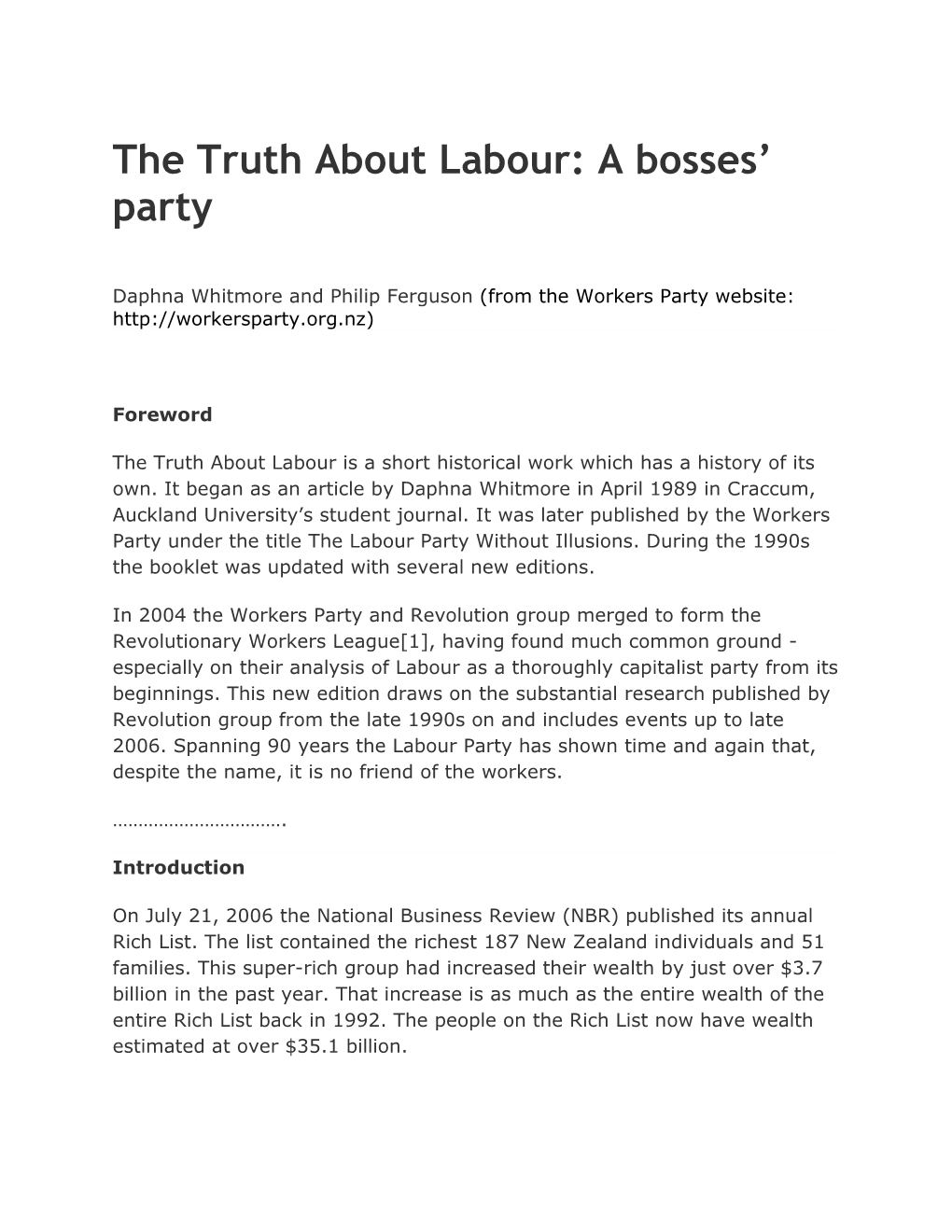 The Truth About Labour: a Bosses' Party