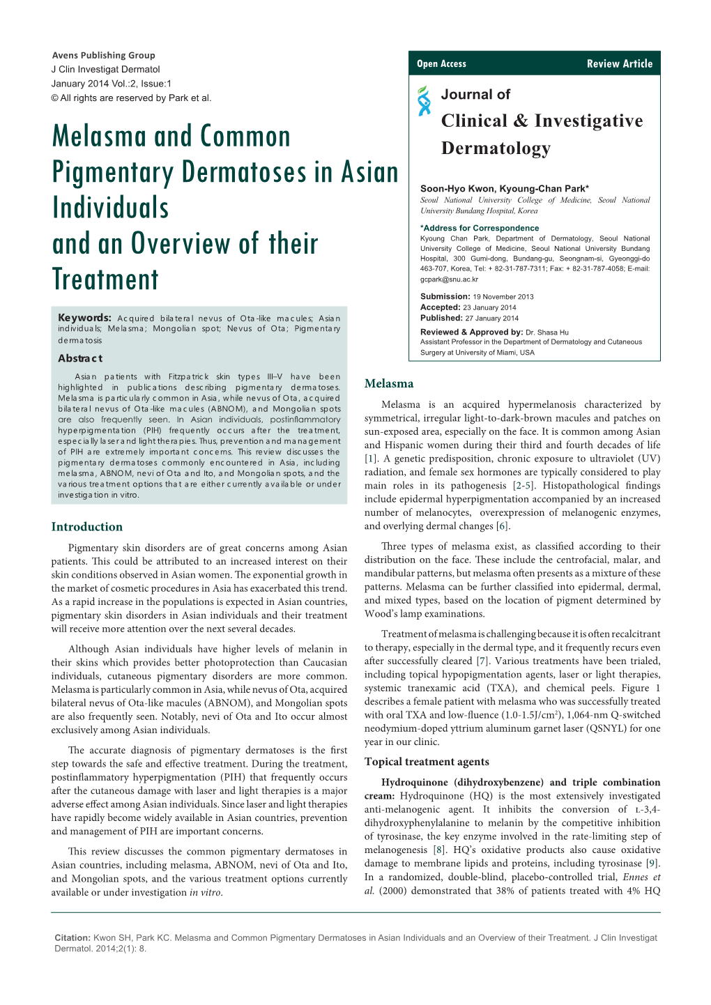 Melasma and Common Pigmentary Dermatoses in Asian Individuals and an Overview of Their Treatment