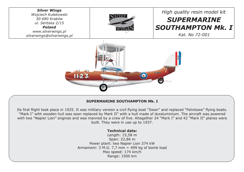 SUPERMARINE SOUTHAMPTON Mk. I