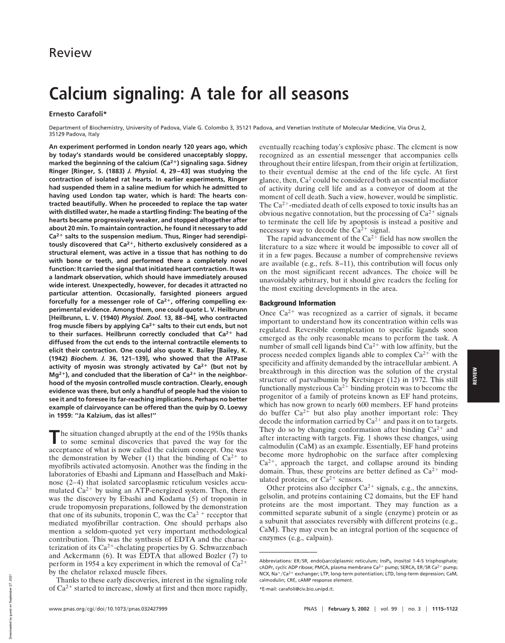 Calcium Signaling: a Tale for All Seasons