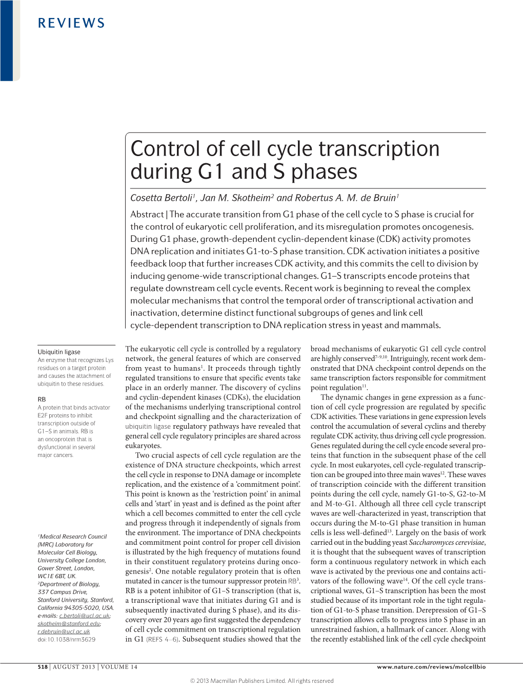 Control of Cell Cycle Transcription During G1 and S Phases