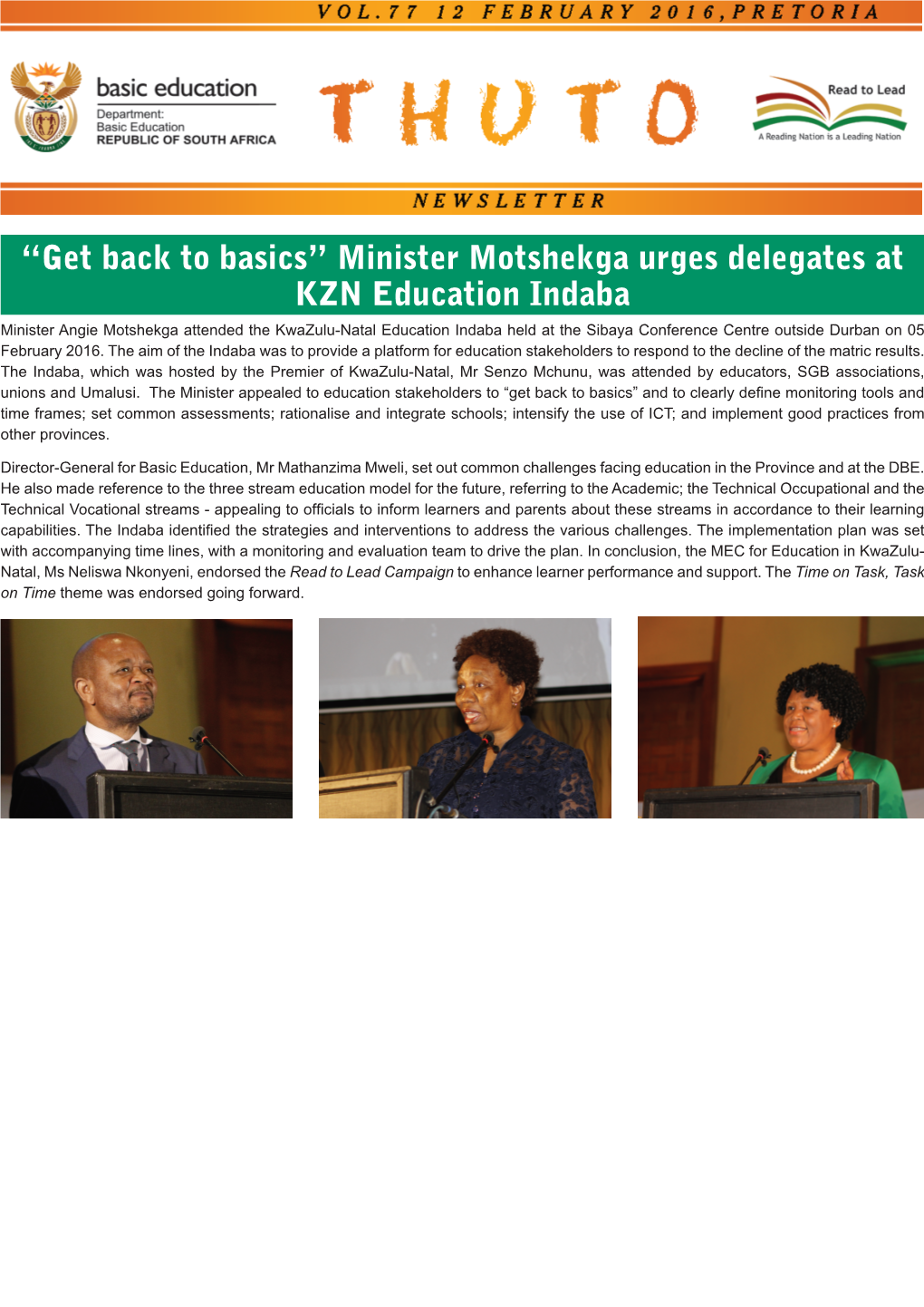 Minister Motshekga Urges Delegates at KZN Education Indaba