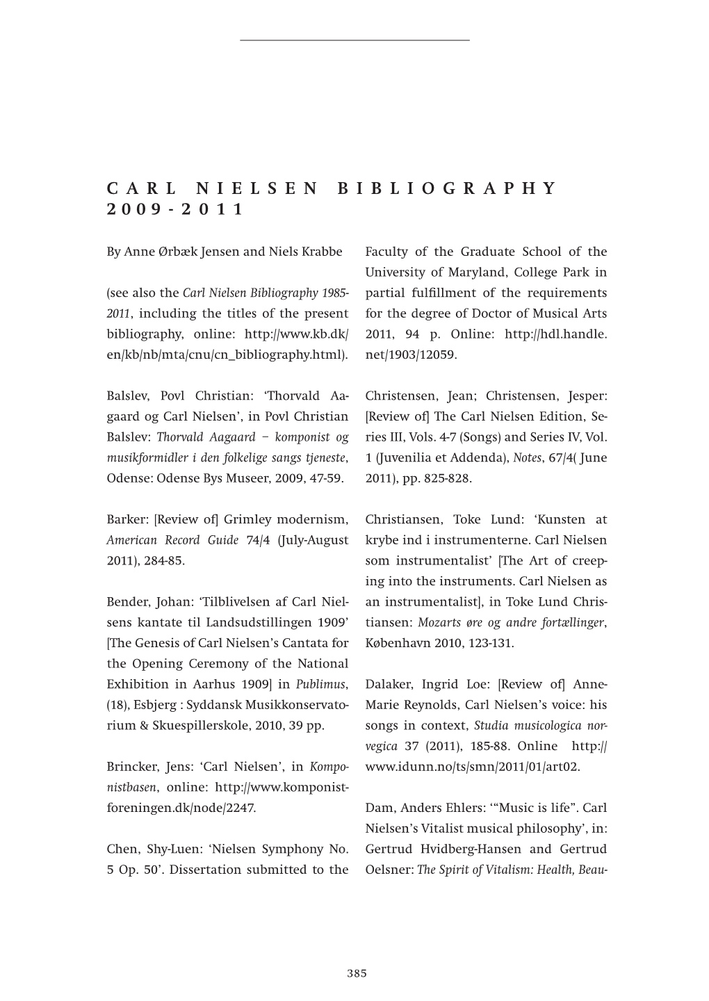 Carl Nielsen Bibliography [Carl Nielsen Studies 5