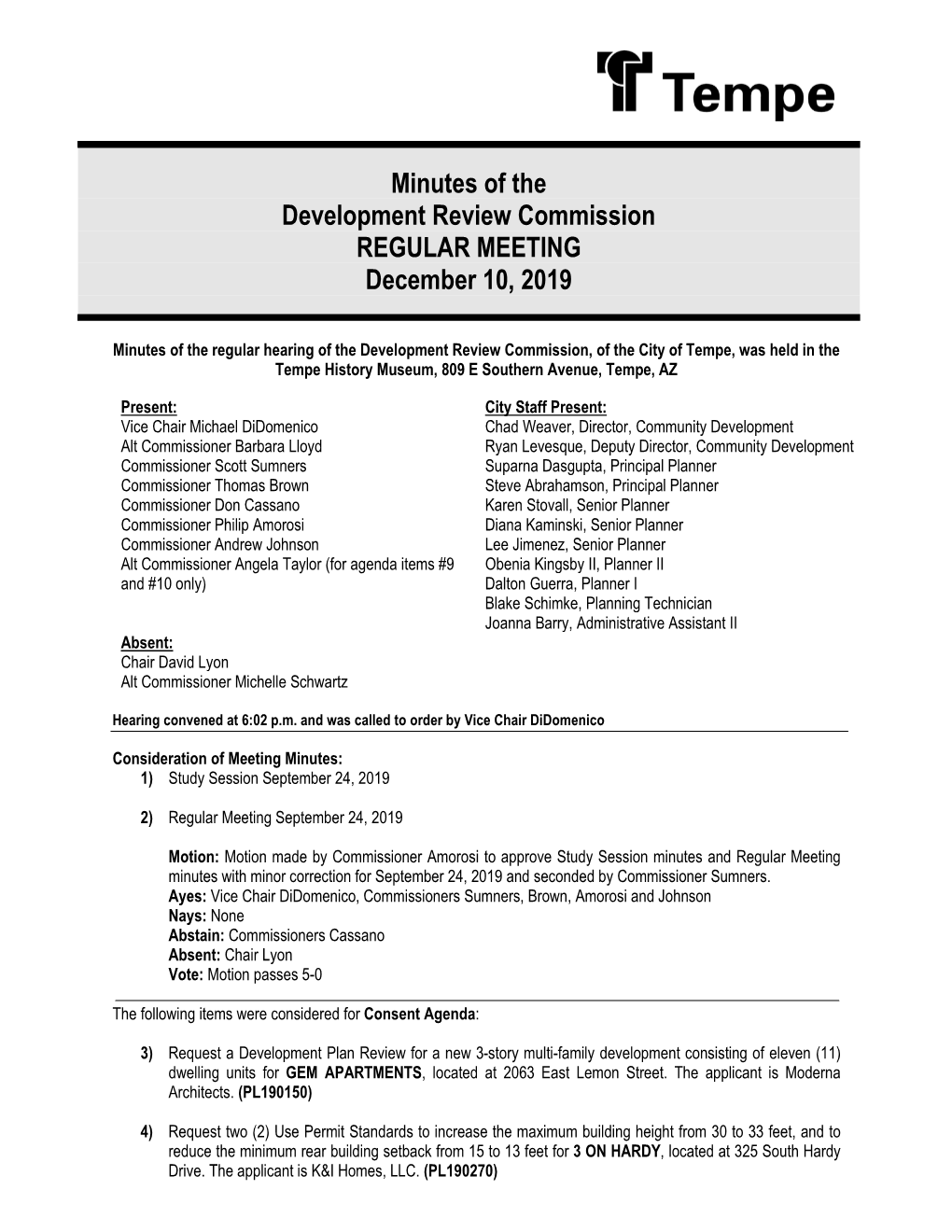 Minutes of the Development Review Commission REGULAR MEETING December 10, 2019