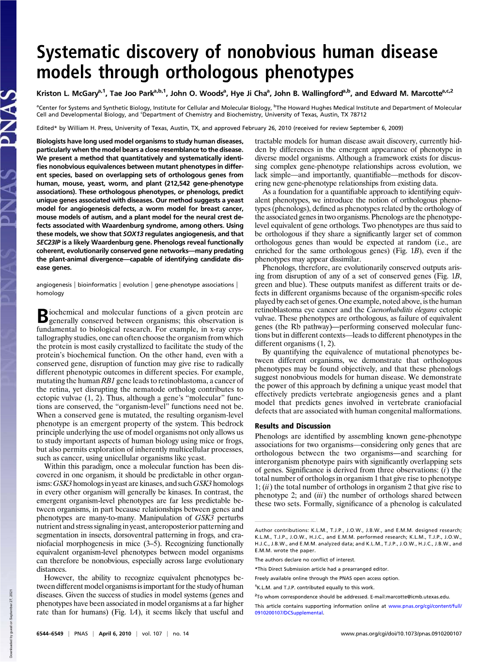 Systematic Discovery of Nonobvious Human Disease Models Through Orthologous Phenotypes