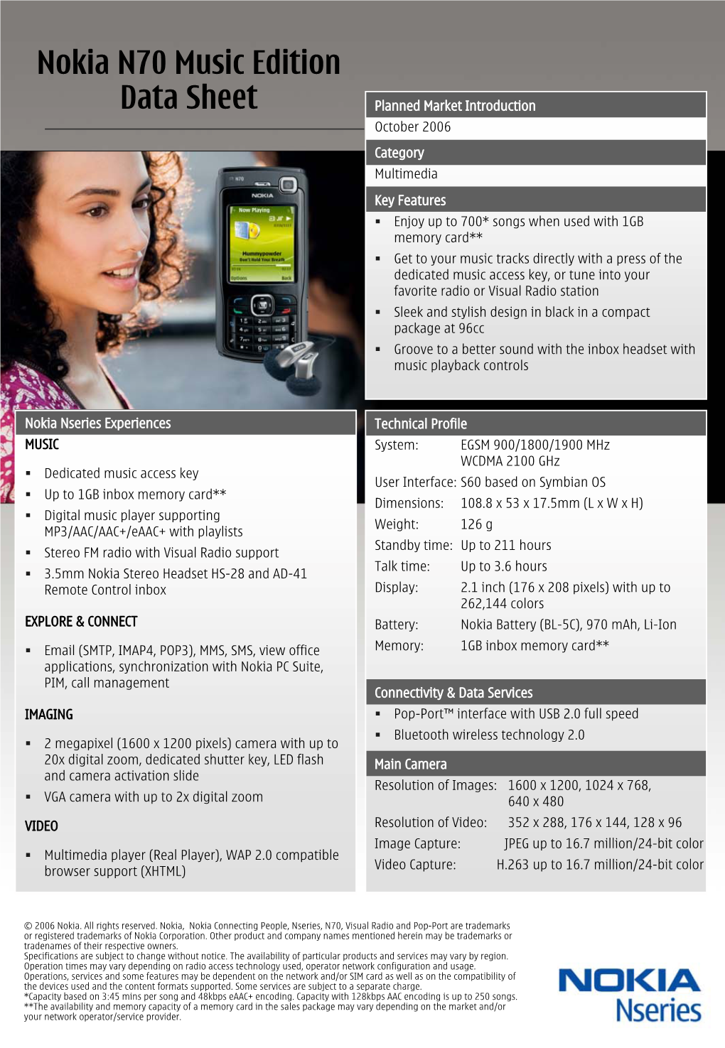 Nokia N70 Music Edition Data Sheet