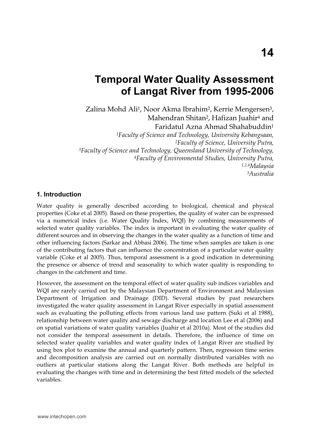 Temporal Water Quality Assessment of Langat River from 1995-2006