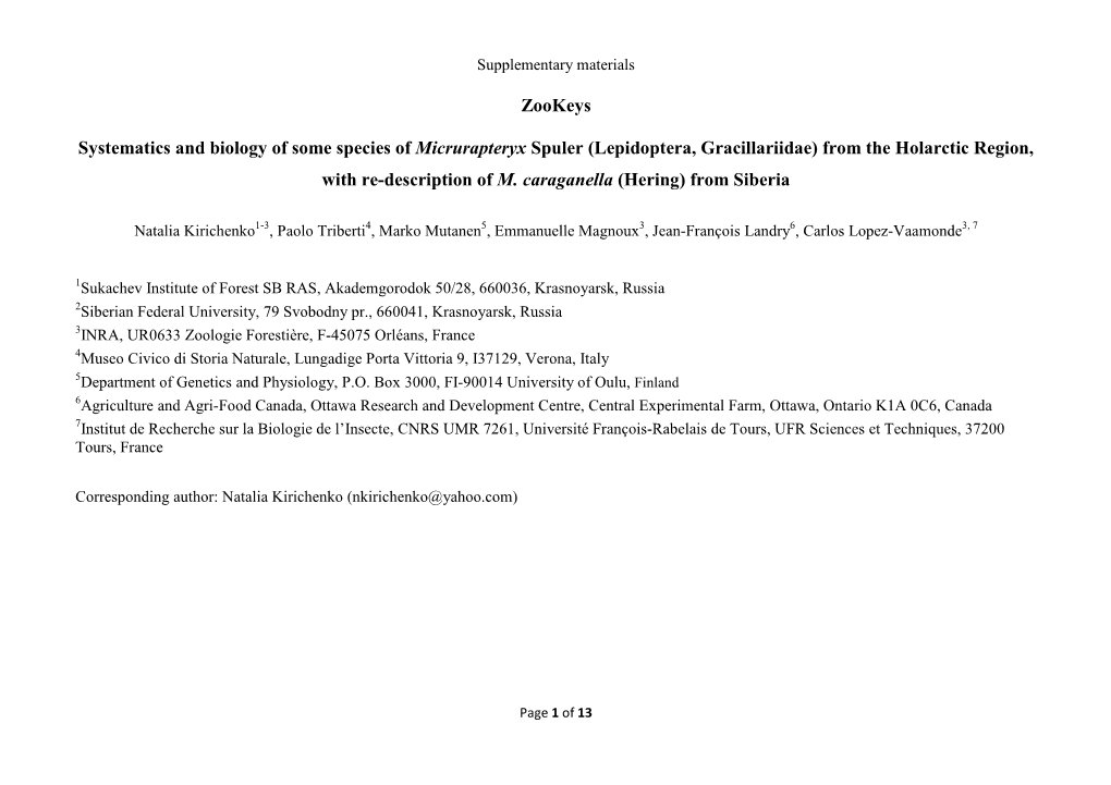 Zookeys Systematics and Biology of Some Species of Micrurapteryx