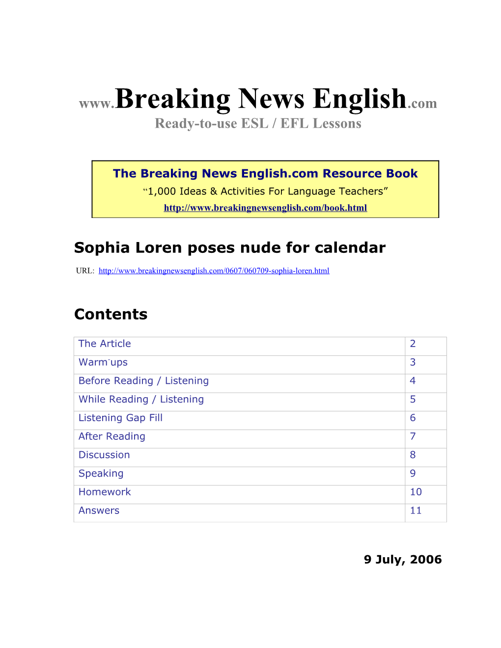 Sophia Loren Poses Nude For Calendar