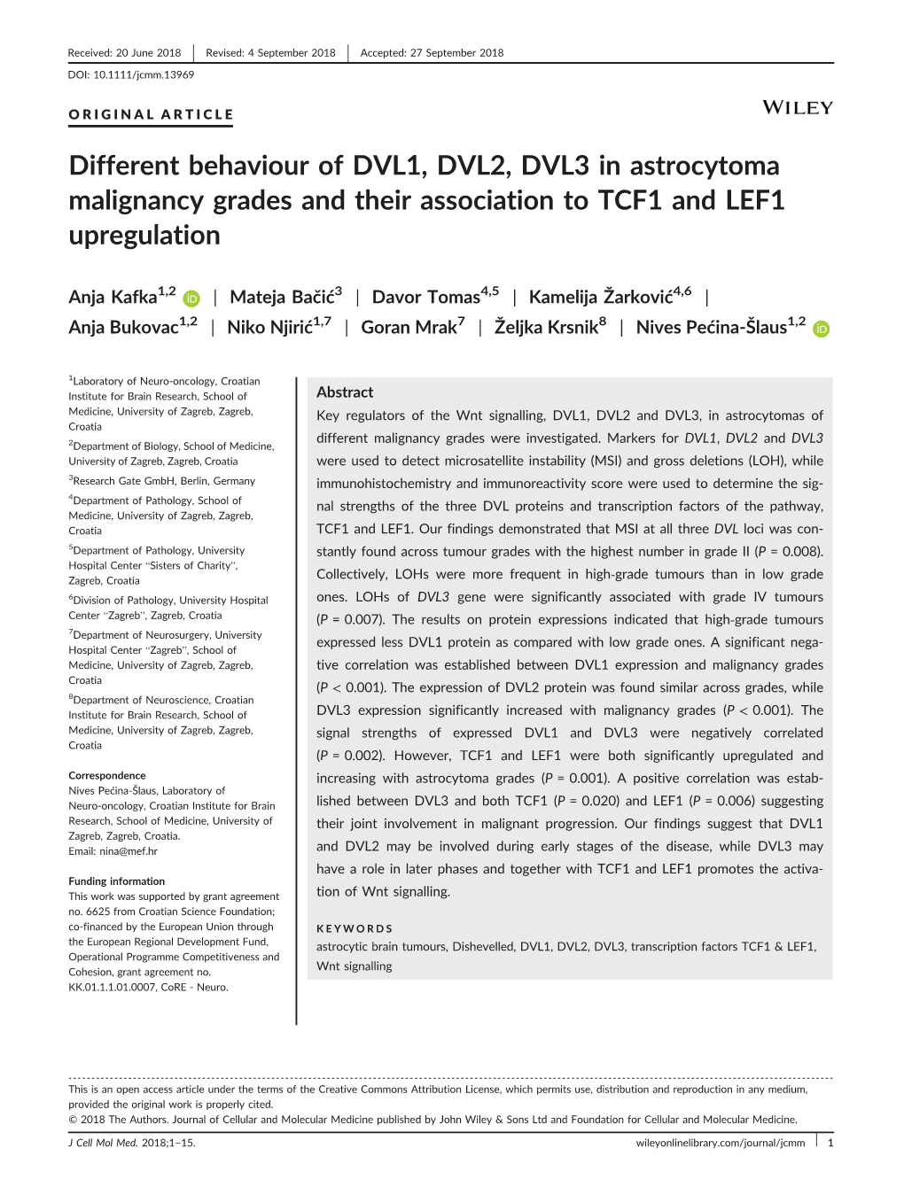 Different Behaviour of DVL1, DVL2, DVL3 in Astrocytoma Malignancy Grades and Their Association to TCF1 and LEF1 Upregulation
