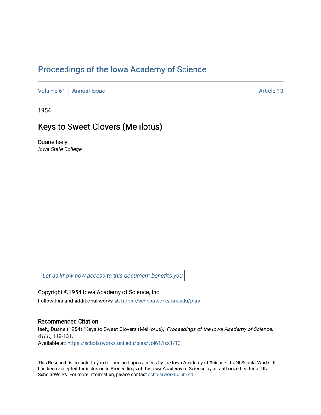 Keys to Sweet Clovers (Melilotus)