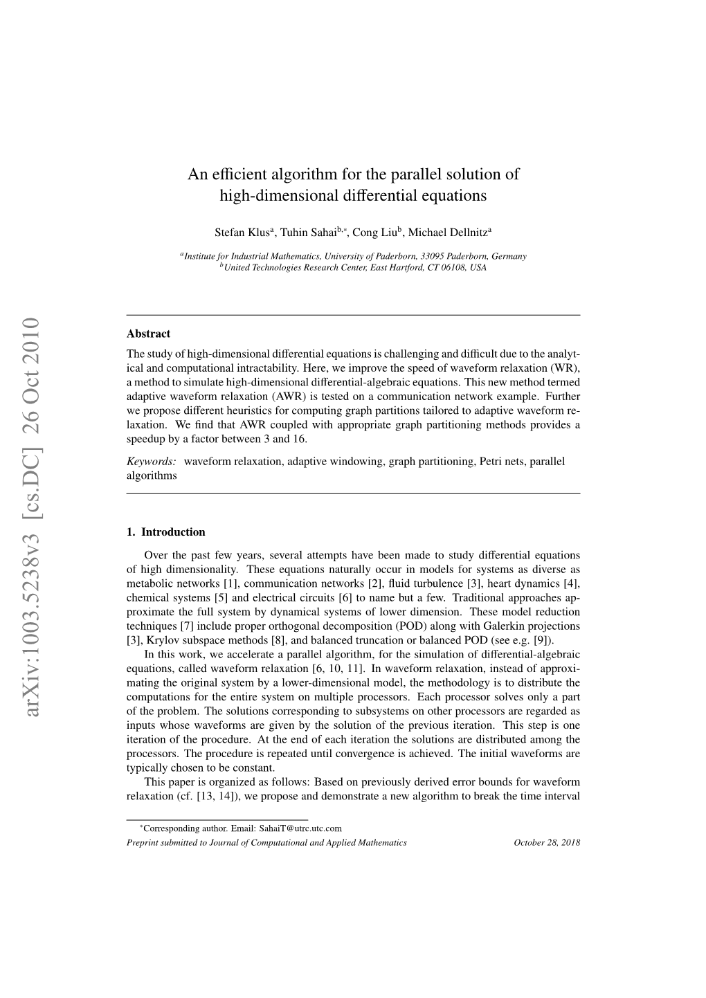 An Efficient Algorithm for the Parallel Solution of High-Dimensional Differential Equations